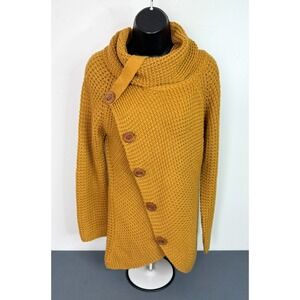 Grecerelle Women's Size Small Asymmetric Wrap Turtleneck Sweater Mustard Cozy